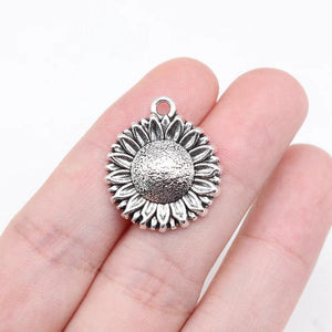 10pcs Antique Silver Sunflower Charms 23x20mm