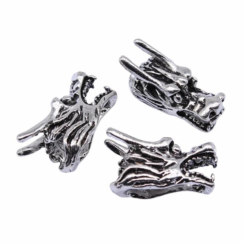 5pcs Antique Silver 3D Dragon Head Charms Pendant For DIY Jewelry Making