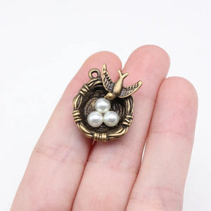 5pcs Bird Nest Charms 24x25mm Antique Silver/Bronze Jewelry Making