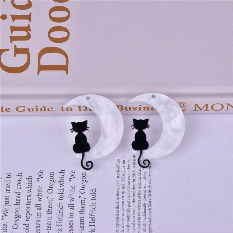 10Pcs Acrylic Moon Cat Charms for DIY Earrings Keychain