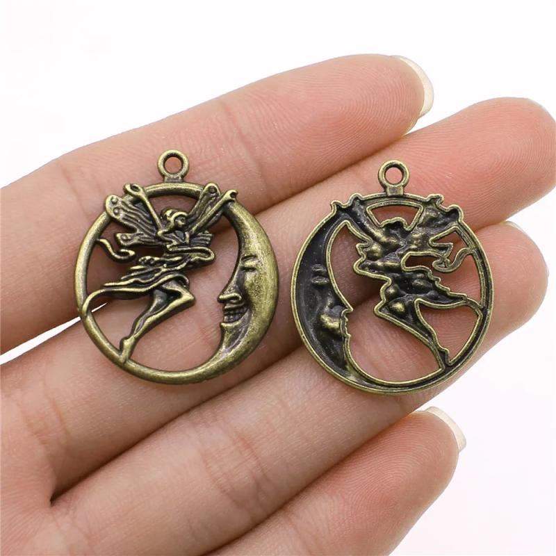 10pcs Moon Angel Charms Pendants Jewelry Making Antique Silver Bronze Plated