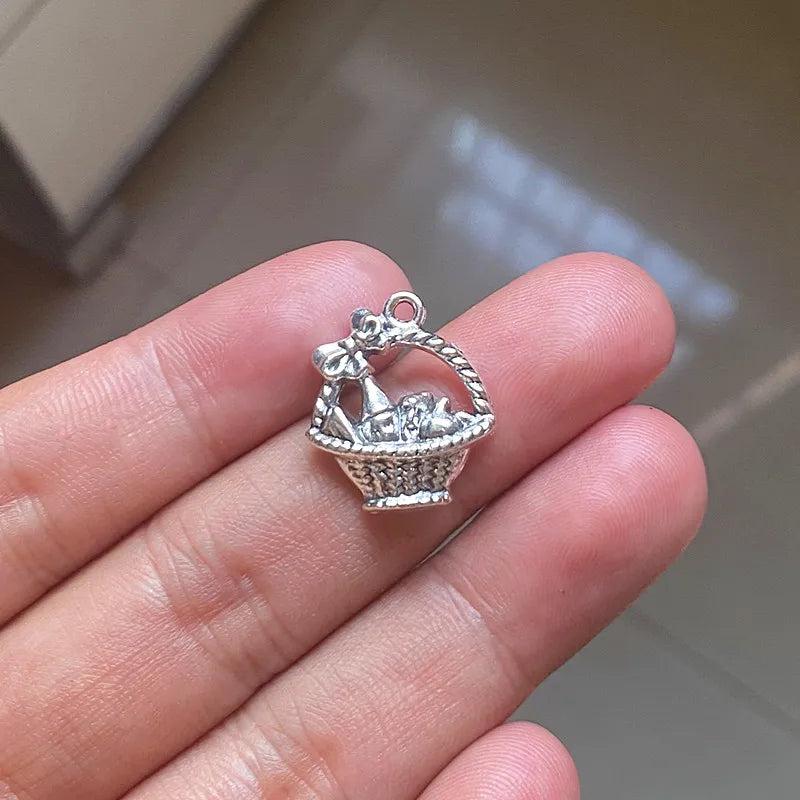 30pcs Wine Picnic Basket Charms for Jewelry Making DIY
