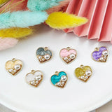 10pcs Pearl Heart Enamel Charms Pendant for DIY Jewelry Making