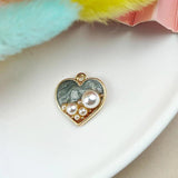 10pcs Pearl Heart Enamel Charms Pendant for DIY Jewelry Making