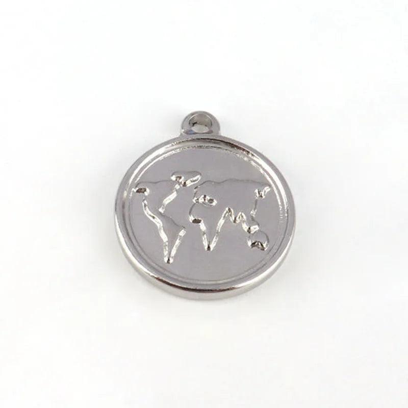 5pcs Stainless Steel Map Charms Pendant for DIY Jewelry Making