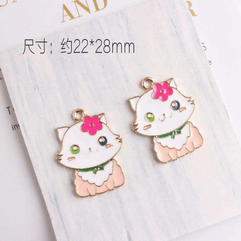 10pcs Cat Fish Pink Enamel Charms for Bracelet Jewelry
