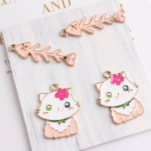 10pcs Cat Fish Pink Enamel Charms for Bracelet Jewelry