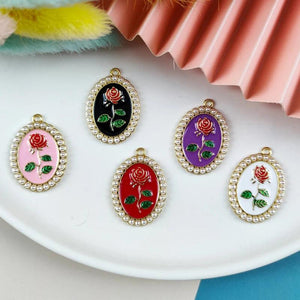 10pcs Rose Pearl Pendant Charms for DIY Jewelry Making