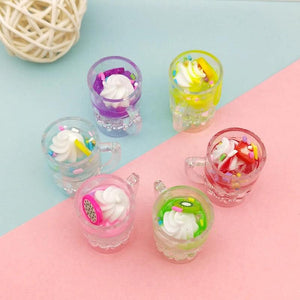 6pcs Fruit Ice Cream Cup Resin Charms Pendants