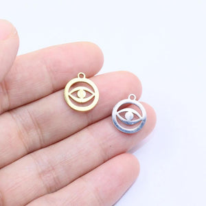 10pcs 12mm Stainless Steel Eye Charm Pendant DIY Necklace Unfading Colorless