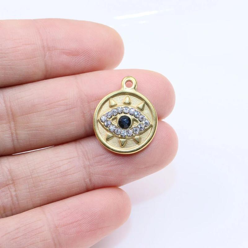 3pcs 15mm Stainless Steel 18K Eyes Charms Pendant DIY Necklace 2 Colors