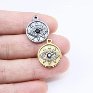 3pcs 15mm Stainless Steel 18K Eyes Charms Pendant DIY Necklace 2 Colors