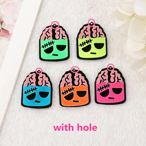 10 Pcs Halloween Brains Charms Flatback Acrylic Jewelry Findings