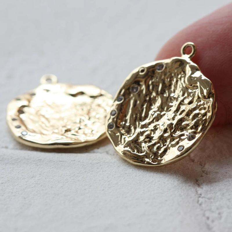 Round Brass Charm w/ Rhinestones - 22x18mm