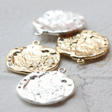 Round Brass Charm w/ Rhinestones - 22x18mm