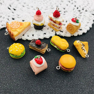 10pcs Resin Hamburger & Strawberry Charms for DIY Jewelry Making