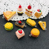 10pcs Resin Hamburger & Strawberry Charms for DIY Jewelry Making