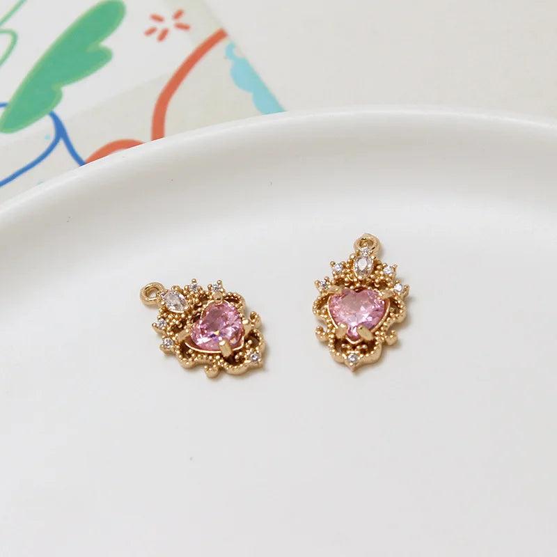 6pcs Copper Zircon Love Pendant Diy Jewelry Materials