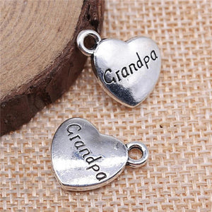 10pcs 15x18mm Double Sided Grandpa Heart Charms Family Heart Grandpa Charms