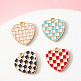 10PC Checkered Heart Enamel Charms Alloy DIY Pendants
