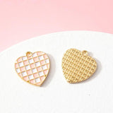 10PC Checkered Heart Enamel Charms Alloy DIY Pendants