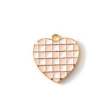 10PC Checkered Heart Enamel Charms Alloy DIY Pendants