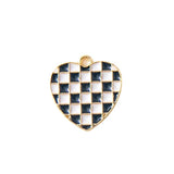 10PC Checkered Heart Enamel Charms Alloy DIY Pendants