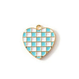 10PC Checkered Heart Enamel Charms Alloy DIY Pendants