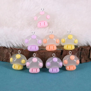 10pcs Cartoon Luminous Mushroom Charms Resin Pendant C1174