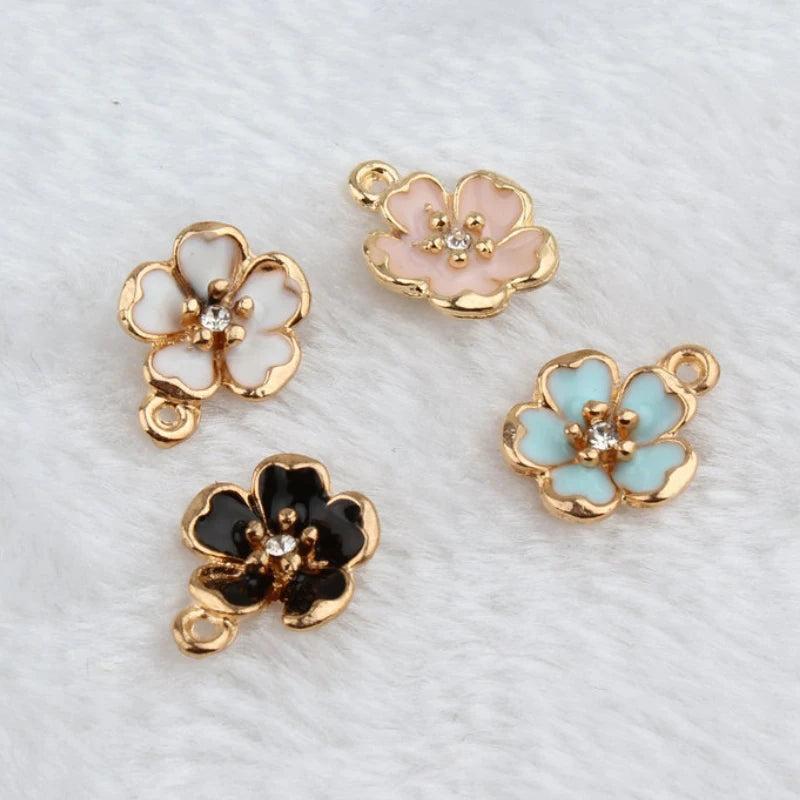 10pcs Peach Blossom Flowers Enamel Charms 12*16mm