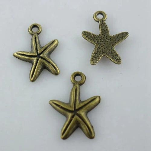 60pcs Tibetan Silver/Bronze Starfish Charms Pendants 13x17mm