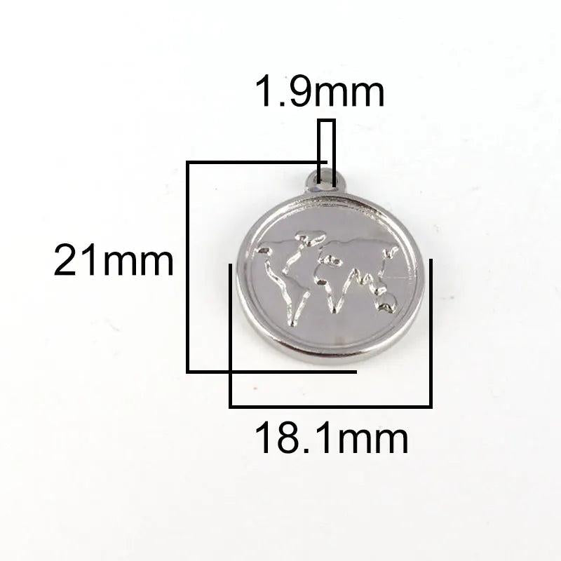 5pcs Stainless Steel Round Map Charms for DIY Jewelry