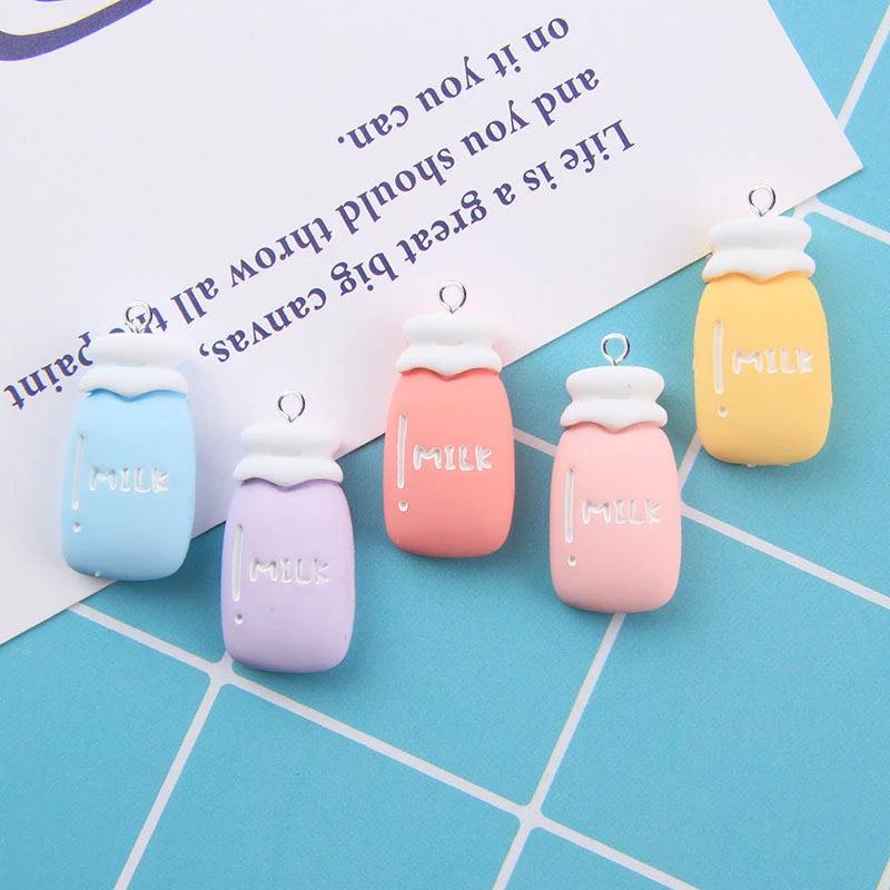 10Pcs Milk Bottle Resin Charms for Jewelry Making Cute Pendants C912