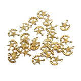 50Pcs Raw Brass Star & Crescent Moon Charms for DIY Jewelry Making