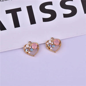 10Pcs 15x15mm Alloy Crystal Heart Charms Metal Pendant