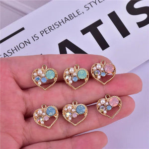 10Pcs 15x15mm Alloy Crystal Heart Charms Metal Pendant