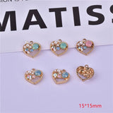 10Pcs 15x15mm Alloy Crystal Heart Charms Metal Pendant