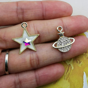 10Pcs Rhinestone Star Charms Golden Earrings Pendants DIY Jewelry