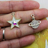 10Pcs Rhinestone Star Charms Golden Earrings Pendants DIY Jewelry