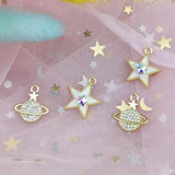 10Pcs Rhinestone Star Charms Golden Earrings Pendants DIY Jewelry
