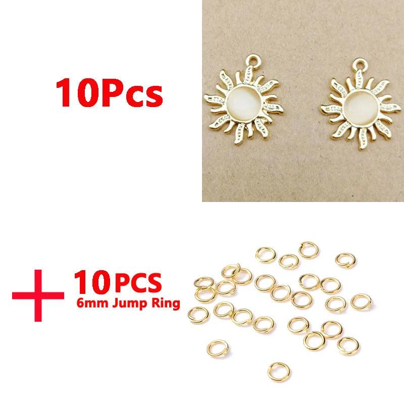 10Pcs Zircon Sun Charms Alloy Pendants For DIY Jewelry Making