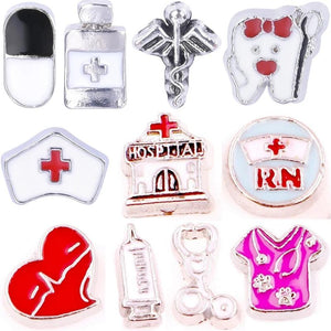 20Pcs Nurse Cap Stethoscope Syringe Floating Locket Charms