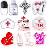 20Pcs Nurse Cap Stethoscope Syringe Floating Locket Charms