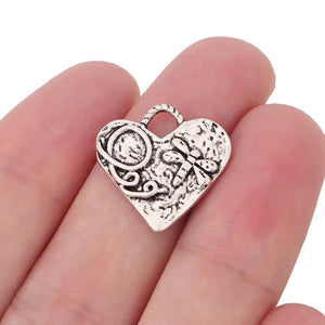 10 Tibetan Silver Dragonfly Heart Charms for Jewelry Making 20mm