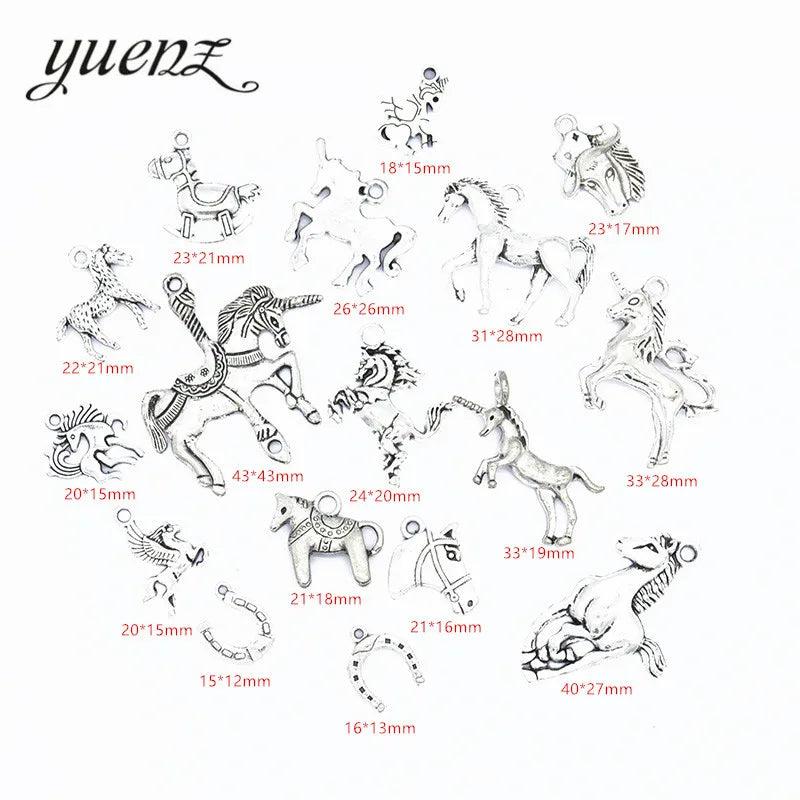 17 pcs Antique Silver Horse Unicorn Charms for Jewelry DIY