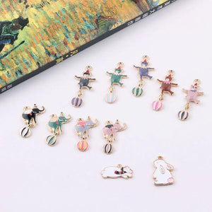 10pcs Circus Elephant Bear Rabbit Charms Enamel Animals Alloy Pendant DIY YZ434