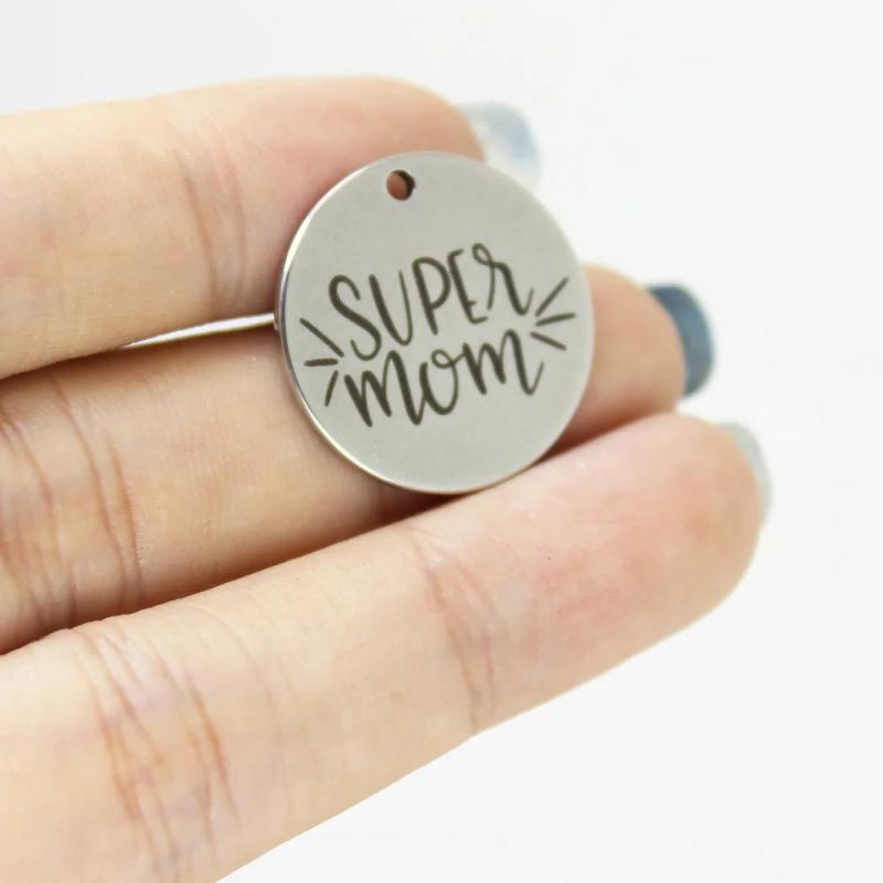 8Pcs 22mm Stainless Steel Mom Disc Message Charm Pendant