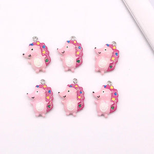 10pcs Bling Hedgehog Resin Animal Charms for DIY Jewelry Making
