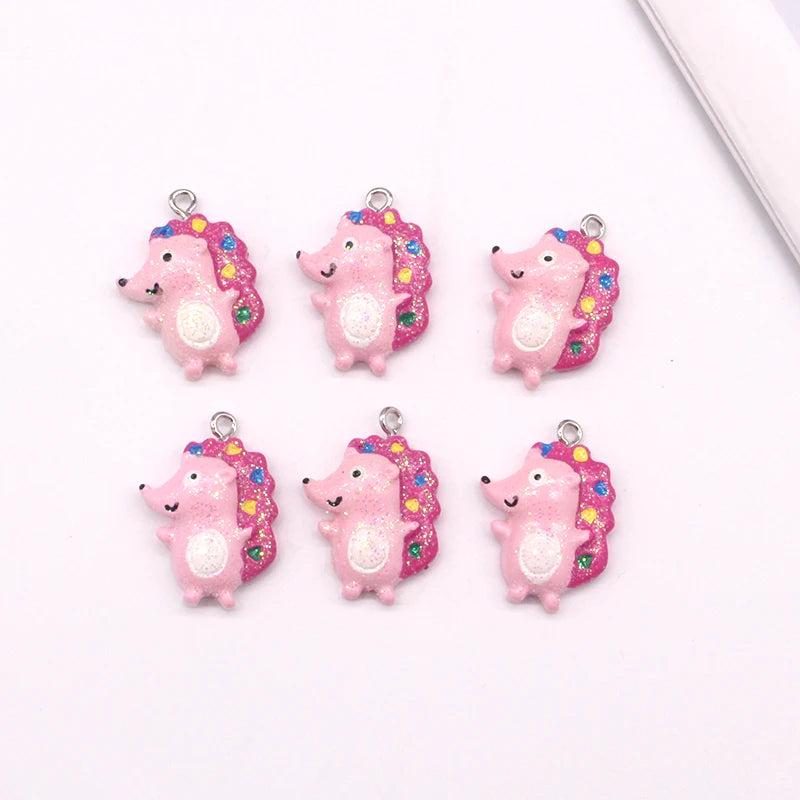 10pcs Bling Hedgehog Resin Animal Charms for DIY Jewelry Making