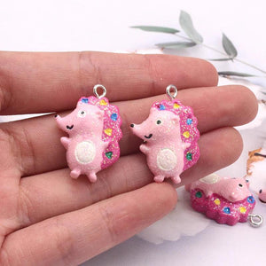 10pcs Bling Hedgehog Resin Animal Charms for DIY Jewelry Making